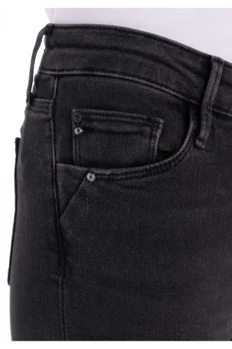 759 Lara Super Slim Fit Oddiy Bel Tor To'g'ri Oyoqli Qora Ayollar Shimi - 5