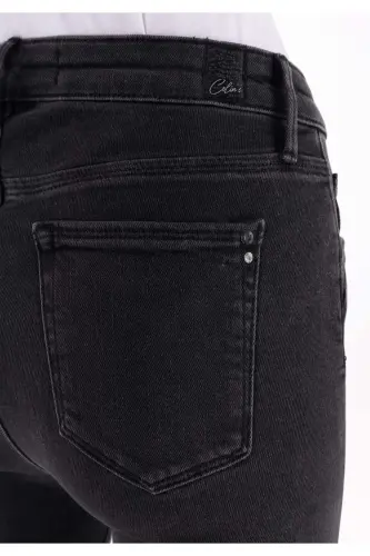 759 Lara Super Slim Fit Oddiy Bel Tor To'g'ri Oyoqli Qora Ayollar Shimi - 6