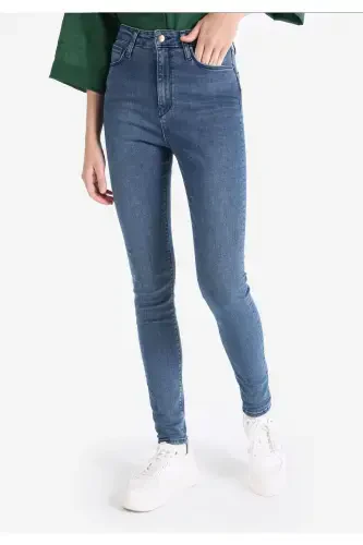 760 Женские джинсы Diana с высокой талией, зауженные, синие. - 4