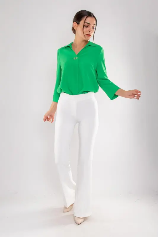 7673 Flared Women's Crepe Pants-ECRU - 1