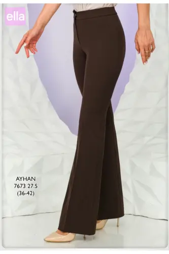 7673 Ispanyol Paça Kadın Krep Pantolon-Kahverengi 