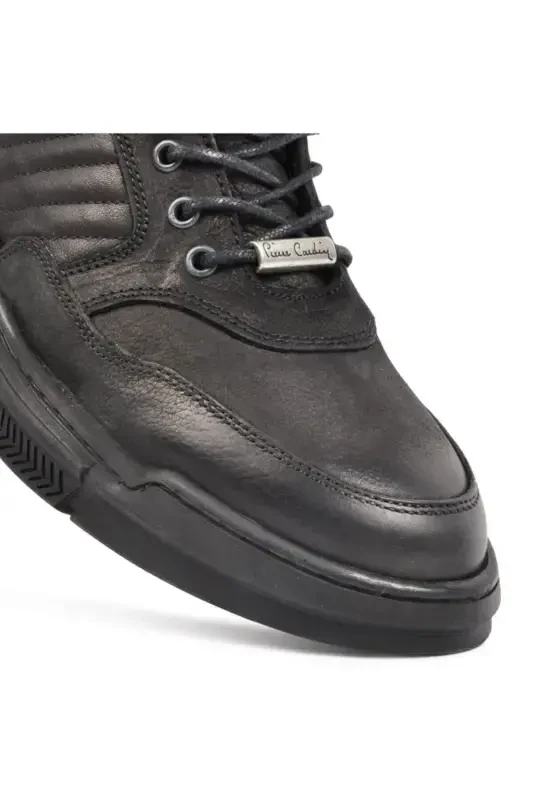 77554 MEN GENUINE LEATHER ANKLE BOOT BLACK-BLACK NUBUCK - 3