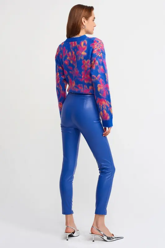 7866 Faux Leather Pants with Zipper-sax-Sax - 6