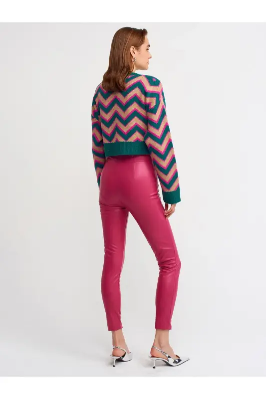 7866 Fermuarli Sun'iy Teri Shim - fuchsia - Fuchsia - 2