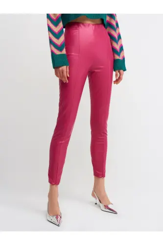 7866 Zippered Faux Leather Pants-fuchsia-Fuchsia - 3