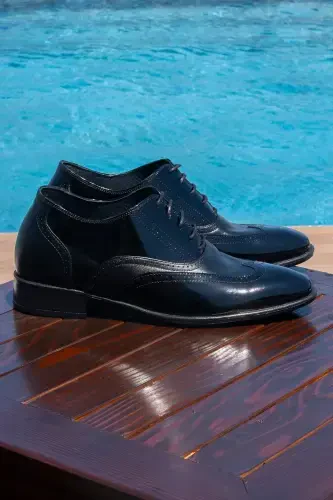 +7/9 Cm Height Increasing Hidden Heel Handmade Genuine Leather Brogue Classic Shoes, Wedding Shoes - 1