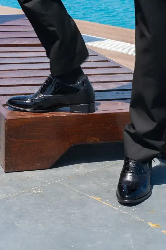 +7/9 Cm Height Increasing Hidden Heel Handmade Genuine Leather Brogue Classic Shoes, Wedding Shoes - 3