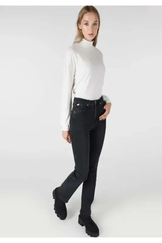 Flare Fit Yüksek Bel Ispanyol Paça Kadın Siyah Jean Pantolon - 3