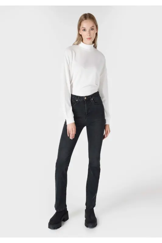Flare Fit Yüksek Bel Ispanyol Paça Kadın Siyah Jean Pantolon - GABLY WASH - 1
