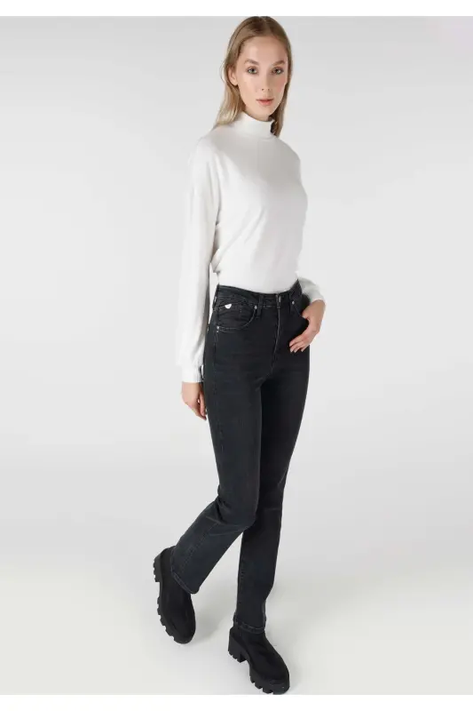 797 Adel Flare Fit Kengaytirilgan Oyoqli Qora Ayollar Jins Shim - 3