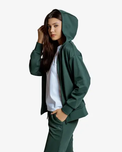 7BREEZE Kapüşonlu Sweatshirt - KOYU YEŞİL - 4