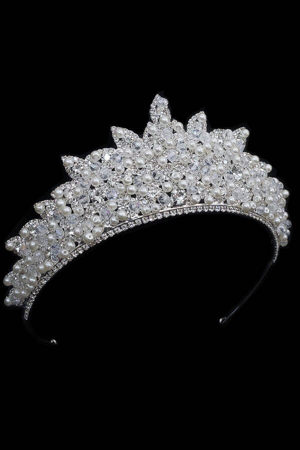 7cm High Crystal Stone and Pearl, Bridal Crown, Princess Model Crown - 6