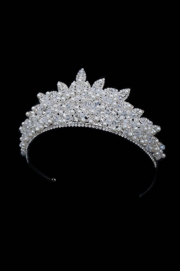 7cm High Crystal Stone and Pearl, Bridal Crown, Princess Model Crown - 8