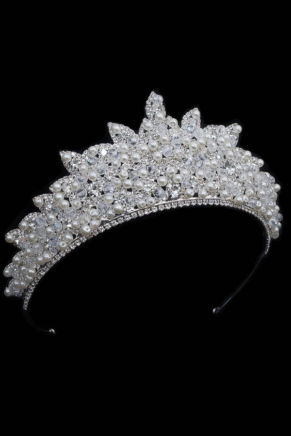 7cm High Crystal Stone and Pearl, Bridal Crown, Princess Model Crown - 1