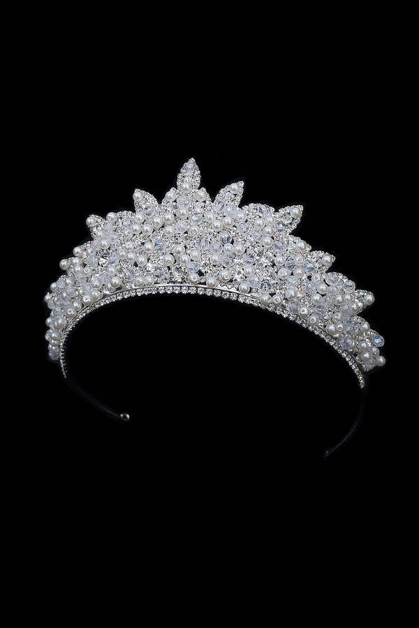 7cm High Crystal Stone and Pearl, Bridal Crown, Princess Model Crown - 3