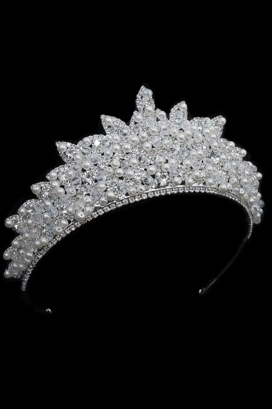 7cm High Crystal Stone and Pearl, Bridal Crown, Princess Model Crown - SHEKA