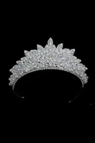 7cm High Crystal Stone and Pearl, Bridal Crown, Princess Model Crown - SHEKA (1)