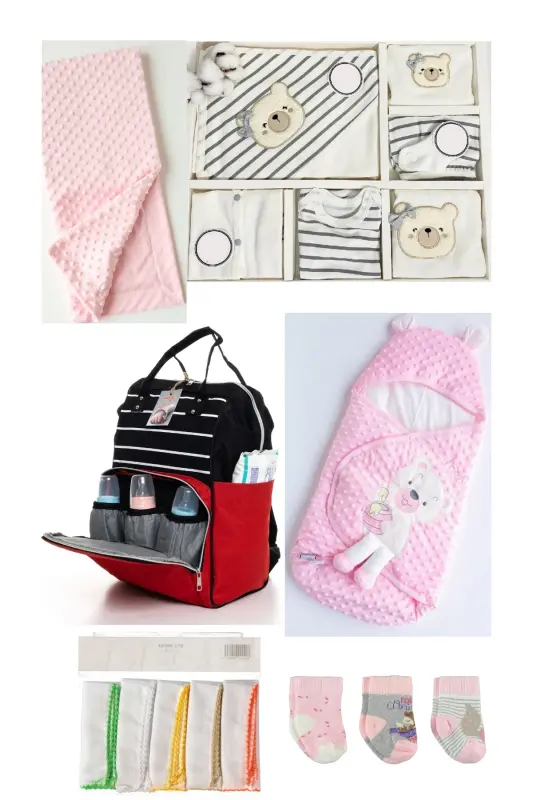 7'Li CUTE BEARS BIRTH SET (10 PCS HOSPITAL OUTFIT, BAG, BABY CARRIER, SWADDLE, BLANKET, CLOTH, SOCK SET)-BEIGE - 1