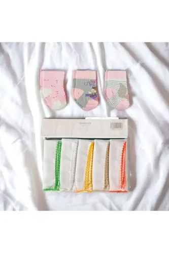 7'Li CUTE BEARS BIRTH SET (10 PCS HOSPITAL OUTFIT, BAG, BABY CARRIER, SWADDLE, BLANKET, CLOTH, SOCK SET)-BEIGE - 8