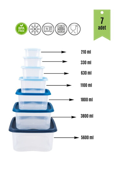 7'li Rainbow Erzak ve Yiyecek Saklama Kabı Seti Kare Deepfreeze ve Mikrodalga Kullanımına Uygun - 2