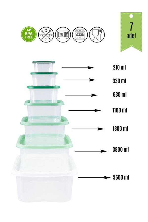 7'li Rainbow Erzak ve Yiyecek Saklama Kabı Seti Kare Deepfreeze ve Mikrodalga Kullanımına Uygun - 2