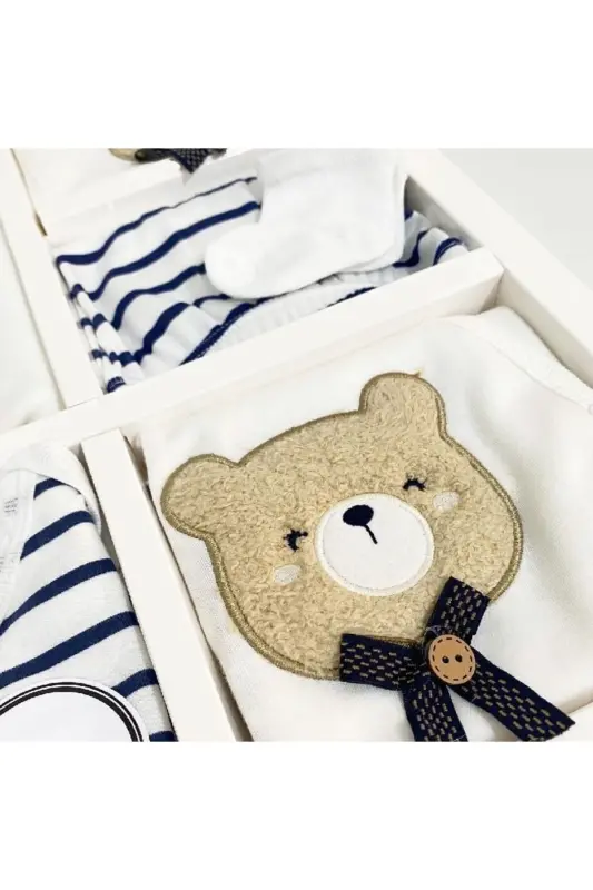 7Li SEVİMLİ AYILAR DOĞUM SETİ (10'LU HASTANE ÇIKIŞ,OMUZ-SIRT ÇANTASI,KUNDAK,BATTANİYE,MENDİL,ÇORAP) - GRİ-LACİVERT - 3