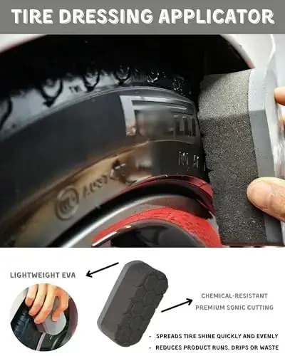 7PCS Pro-Grade Wheel Cleaning Kit: Long Handle Soft Wheel Brushes, Detailing Brush, Tire Scrubber, Wash Mitt, Hex-Logic Applicator & Microfiber Towel for Deep Car Detailing - 4