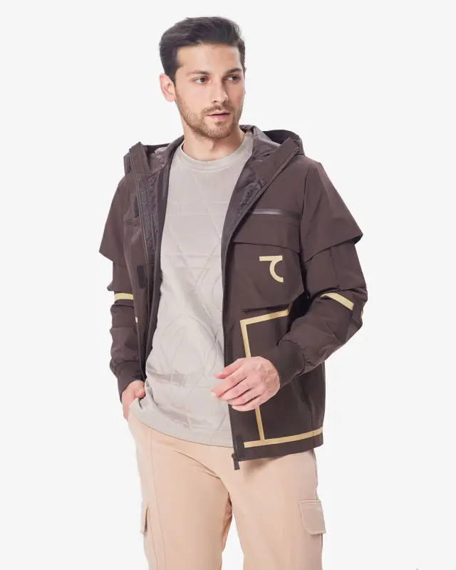 7RAW Windbreaker - DARK BROWN BEIGE LINE - 7