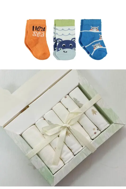 7'S CUTE BEARS BIRTH SET (10 PCS HOSPITAL OUTFIT, BAG, BABY CARRIER, SWADDLE, BLANKET, CLOTH, SOCK SET)-BEIGE - 8