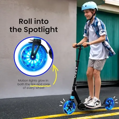 8-12 yoshli bolalar, o'spirinlar va kattalar uchun Aero katta g'ildirakli scooter. Qo'l tormozi, rezina gilamcha, zarba yutish, katlanuvchi va balandligi sozlanadigan kattalar scooterlari - 2