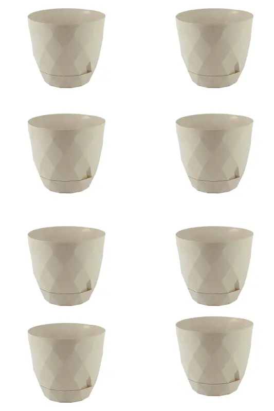 8 Adet Küçük Boy Parlak Renkli Baklava Desenli Tabaklı Plastik Saksı Yakamoz No 0 Mini Boy. 0.30 Litre - Bej - 3