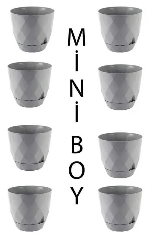 8 Adet Küçük Boy Parlak Renkli Baklava Desenli Tabaklı Plastik Saksı Yakamoz No 0 Mini Boy. 0.30 Litre - Gri - 1