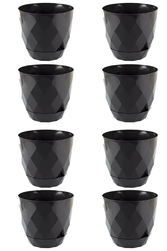 8 Adet Küçük Boy Parlak Renkli Baklava Desenli Tabaklı Plastik Saksı Yakamoz No 0 Mini Boy. 0.30 Litre - Siyah - 3