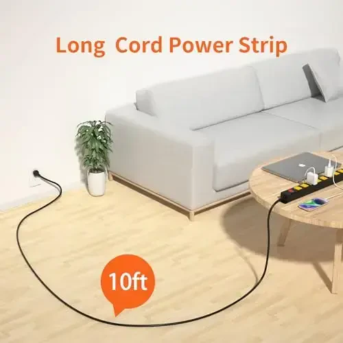 8 Outlet Power Strip 2100J Surge Protector, 10FT Heavy Duty Extension Cord Wide Spaced Outlet and Wall Mount Metal Powerstrip for Home Office Garage Workshop - 2