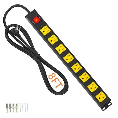 8 Outlet Power Strip 2100J Surge Protector, 8FT Heavy Duty Extension Cord Wide Spaced Outlet and Wall Mount Metal Powerstrip for Home Office Garage Workshop 