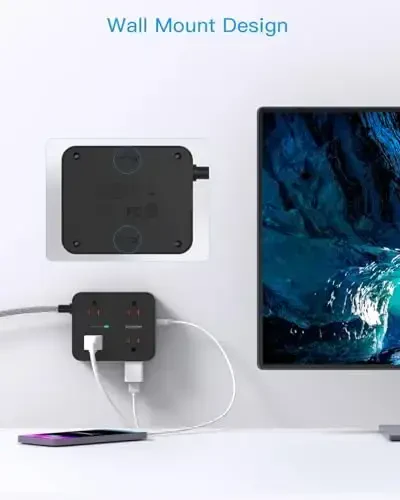 Power Strip Surge Protector, HANYCONY 8 Outlets with 4 USB Charging Ports(2 USB C), 3 Side Outlet Extender with 5 Ft Extension Cord, Flat Plug, Wall Mount, Desk Charging Station for Home Office ETL - 2