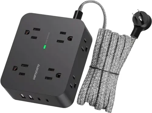 Power Strip Surge Protector, HANYCONY 8 Outlets with 4 USB Charging Ports(2 USB C), 3 Side Outlet Extender with 5 Ft Extension Cord, Flat Plug, Wall Mount, Desk Charging Station for Home Office ETL - 3