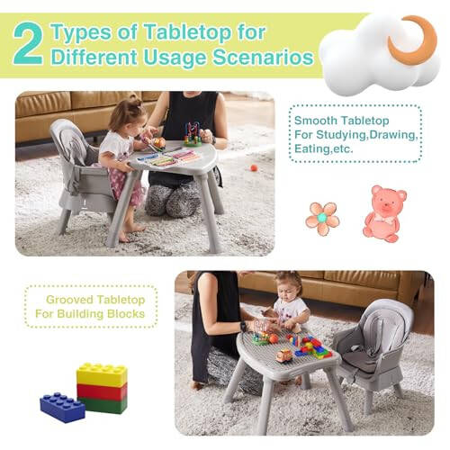 8 in 1 Baby High Chair with Removable Tray, Multifunctional High Chair for Babies and Toddlers, Converts Kids Table & Chair Set/Toddler Building Block Table/Step Stool/Small Dining Chair (Grey) - 33