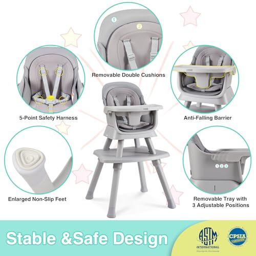 8 in 1 Baby High Chair with Removable Tray, Multifunctional High Chair for Babies and Toddlers, Converts Kids Table & Chair Set/Toddler Building Block Table/Step Stool/Small Dining Chair (Grey) - 34