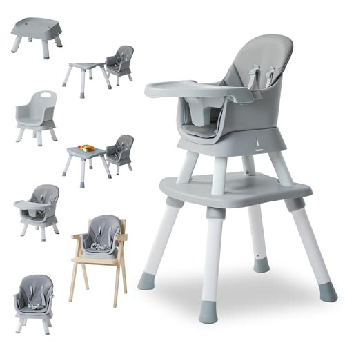 8 in 1 Highchairs for Babies and Toddlers, Nookbeya Baby High Chair Convertible High Chair for Baby, Kids Learning Table, Building Block Table, Kids Stool Table Chair Set with Removable Tray (Grey) - 31