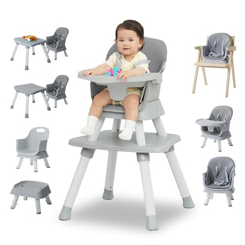 8 in 1 Highchairs for Babies and Toddlers, Nookbeya Baby High Chair Convertible High Chair for Baby, Kids Learning Table, Building Block Table, Kids Stool Table Chair Set with Removable Tray (Grey) - 32