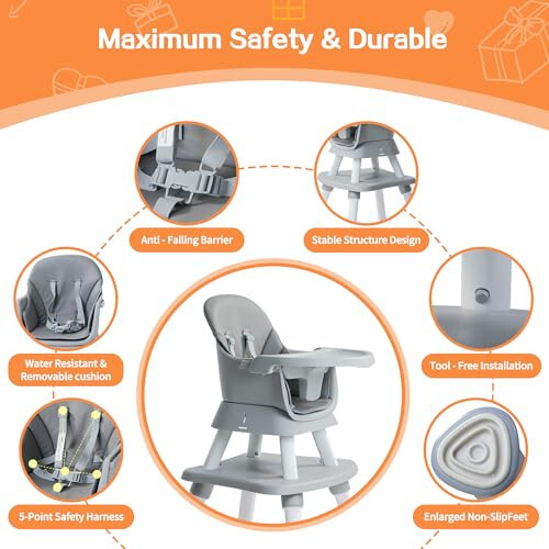 8 in 1 Highchairs for Babies and Toddlers, Nookbeya Baby High Chair Convertible High Chair for Baby, Kids Learning Table, Building Block Table, Kids Stool Table Chair Set with Removable Tray (Grey) - 33