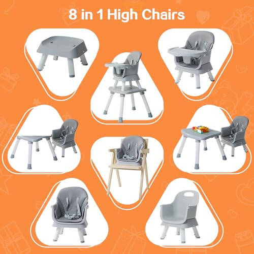 8 in 1 Highchairs for Babies and Toddlers, Nookbeya Baby High Chair Convertible High Chair for Baby, Kids Learning Table, Building Block Table, Kids Stool Table Chair Set with Removable Tray (Grey) - 34