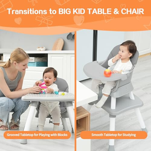 8 in 1 Highchairs for Babies and Toddlers, Nookbeya Baby High Chair Convertible High Chair for Baby, Kids Learning Table, Building Block Table, Kids Stool Table Chair Set with Removable Tray (Grey) - 35