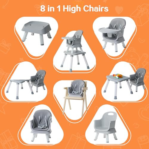 8 in 1 Highchairs for Babies and Toddlers, Nookbeya Baby High Chair Convertible High Chair for Baby, Kids Learning Table, Building Block Table, Kids Stool Table Chair Set with Removable Tray (Grey) - 22