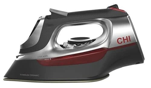 Steam Iron for Clothes with 8’ Retractable Cord, 1700 Watts, 3-Way Auto Shutoff, 400+ Holes, Professional Grade, Electronic Temperature Control, Titanium Infused Ceramic Soleplate (DISCONTINUED) - CHI