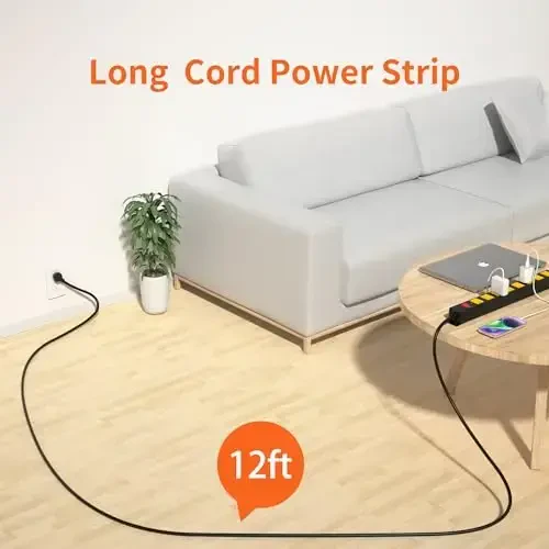 8 Outlet Power Strip 2100J Surge Protector, 12FT Heavy Duty Extension Cord Wide Spaced Outlet and Wall Mount Metal Powerstrip for Home Office Garage Workshop - 2