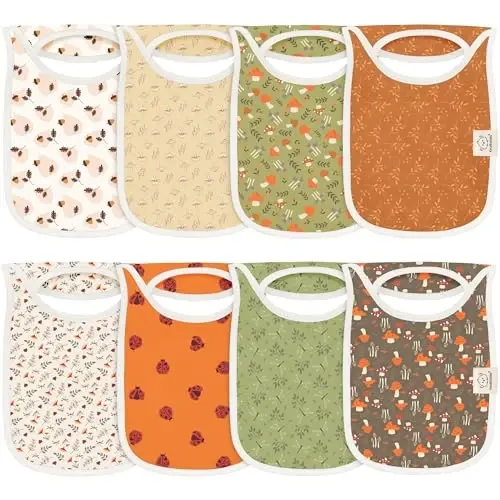 8-Pack Baby Bibs for Boys, Girls - Pullover Bibs for Drooling Teething Baby Girl & Boy Toddler, Newborn, Soft & Absorbent, Cute Colors, Large Torso Coverage Keep Infant Clean & Dry (Fall Spores) - 1