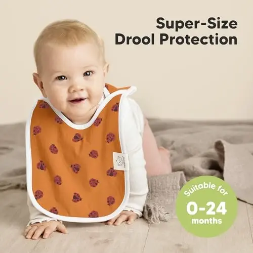 8-Pack Baby Bibs for Boys, Girls - Pullover Bibs for Drooling Teething Baby Girl & Boy Toddler, Newborn, Soft & Absorbent, Cute Colors, Large Torso Coverage Keep Infant Clean & Dry (Fall Spores) - KEABABIES (1)