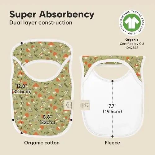 8-Pack Baby Bibs for Boys, Girls - Pullover Bibs for Drooling Teething Baby Girl & Boy Toddler, Newborn, Soft & Absorbent, Cute Colors, Large Torso Coverage Keep Infant Clean & Dry (Fall Spores) - 3